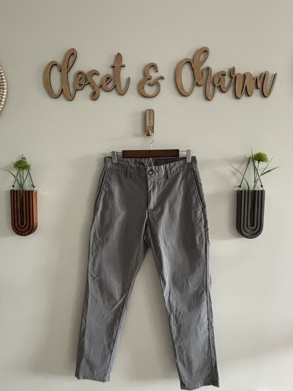 Men’s Old Navy Slim Built In Flex Straight Chino Gray Pants Size 29X30